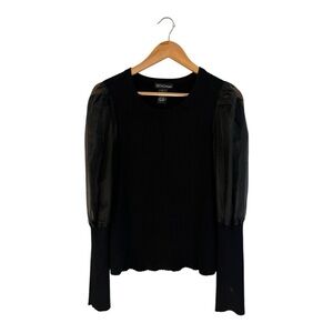 Design 365 Women's Size Large Sweater Mixed Media Black Sheer Sleeves Ribbed